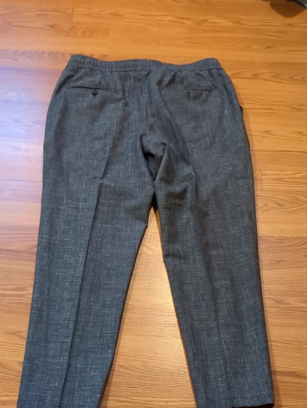 Isaia Napoli Charcoal Grey Comfort Project Drawstring Trousers- Wool Silk Linen